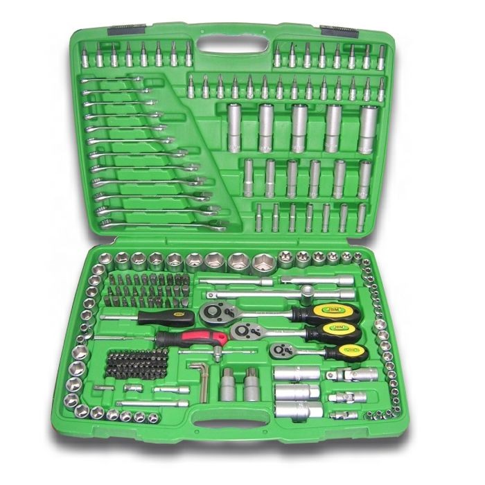 CAJA ESTUCHE DE HERRAMIENTAS CON 216 PIEZAS DE CARRACA 1/4 - 1/2 - 3/8  LLAVES VASOS Y LLAVES FIJAS